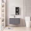 Pack Ensemble Meuble de Salle de Bain Minimaliste Suspendu aux Bords Arrondis avec Armoire de Toilette - 80 cm (Gris)