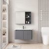 Pack Ensemble Meuble de Salle de Bain Minimaliste Suspendu aux Bords Arrondis avec Armoire de Toilette - 70 cm (Gris)