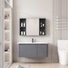 Pack Ensemble Meuble de Salle de Bain Familial Suspendu aux Bords Arrondis avec Grande Armoire de Toilette Symétrique - 90 cm (Gris)