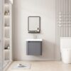 Pack Ensemble Meuble Lave-Mains Suspendu aux Bords Arrondis avec Miroir et Étagère - 40 cm (Gris)