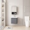 Pack Ensemble Meuble de Salle de Bain Compact Suspendu aux Bords Arrondis avec Armoire de Toilette et Niche - 50 cm (Gris)