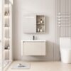 Pack Ensemble Meuble de Salle de Bain Minimaliste Suspendu aux Bords Arrondis avec Armoire de Toilette à Bandeau LED - 70 cm (Beige Clair)