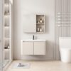 Pack Ensemble Meuble de Salle de Bain Minimaliste Suspendu aux Bords Arrondis avec Armoire de Toilette - 80 cm (Beige Clair)