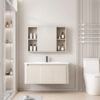 Pack Ensemble Meuble de Salle de Bain Familial Suspendu aux Bords Arrondis avec Grande Armoire de Toilette Symétrique - 100 cm (Beige Clair)