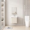 Pack Ensemble Meuble de Salle de Bain Compact Suspendu aux Bords Arrondis avec Miroir et Étagère - 50 cm (Beige Clair)