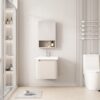 Pack Ensemble Meuble de Salle de Bain Ultra-Compact Suspendu aux Bords Arrondis avec Armoire de Toilette et Niche - 40 cm (Beige Clair)