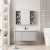 Pack Ensemble Meuble de Salle de Bain Familial Suspendu aux Bords Arrondis avec Grande Armoire de Toilette LED Symétrique - 100 cm (Gris Clair)