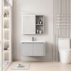Pack Ensemble Meuble de Salle de Bain Minimaliste Suspendu aux Bords Arrondis avec Armoire de Toilette LED - 70 cm (Gris Clair)