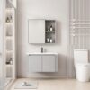 Pack Ensemble Meuble de Salle de Bain Minimaliste Suspendu aux Bords Arrondis avec Armoire de Toilette - 60 cm (Gris Clair)