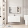 Pack Ensemble Meuble de Salle de Bain Familial Suspendu aux Bords Arrondis avec Grande Armoire de Toilette LED Symétrique - 100 cm (Blanc)