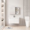 Pack Ensemble Meuble de Salle de Bain Minimaliste Suspendu aux Bords Arrondis avec Armoire de Toilette à Bandeau LED - 60 cm (Blanc)
