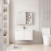 Pack Ensemble Meuble de Salle de Bain Minimaliste Suspendu aux Bords Arrondis avec Armoire de Toilette - 80 cm (Blanc)
