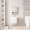 Pack Ensemble Meuble de Salle de Bain Compact Suspendu aux Bords Arrondis avec Armoire de Toilette et Niche - 50 cm (Blanc)