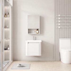 Ensemble Meuble de Salle de Bain Lave-Mains Suspendu aux Bords Arrondis avec Armoire de Toilette et Niche - 40 cm (Blanc)