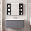 Pack Ensemble Meuble de Salle de Bain Familial Suspendu aux Bords Arrondis avec Grande Armoire de Toilette LED Symétrique - 100 cm (Gris Foncé / Anthracite)