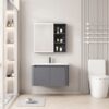 Pack Ensemble Meuble de Salle de Bain Minimaliste Suspendu aux Bords Arrondis avec Armoire de Toilette LED - 60 cm (Gris Foncé / Anthracite)
