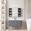 Pack Ensemble Meuble de Salle de Bain Familial Suspendu aux Bords Arrondis avec Grande Armoire de Toilette LED Symétrique - 90 cm (Gris Foncé / Anthracite)