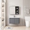 Pack Ensemble Meuble de Salle de Bain Minimaliste Suspendu aux Bords Arrondis avec Armoire de Toilette à Bandeau LED - 70 cm (Gris Foncé / Anthracite)