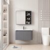Pack Ensemble Meuble de Salle de Bain Minimaliste Suspendu aux Bords Arrondis avec Armoire de Toilette - 70 cm (Gris Foncé / Anthracite)
