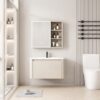 Pack Ensemble Meuble de Salle de Bain Minimaliste Suspendu aux Bords Arrondis avec Armoire de Toilette LED - 60 cm (Beige)