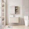Pack Ensemble Meuble de Salle de Bain Minimaliste Suspendu aux Bords Arrondis avec Armoire de Toilette - 80 cm (Beige)