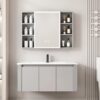 Pack Ensemble Meuble de Salle de Bain Familial Suspendu aux Bords Arrondis avec Grande Armoire de Toilette LED Symétrique - 100 cm (Gris Clair)