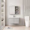 Pack Ensemble Meuble de Salle de Bain Suspendu aux Bords Arrondis avec Armoire de Toilette - 60 cm (Gris Clair)