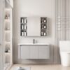 Pack Ensemble Meuble de Salle de Bain Familial Suspendu aux Bords Arrondis avec Grande Armoire de Toilette Symétrique - 90 cm (Gris Clair)