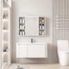 Pack Ensemble Meuble de Salle de Bain Familial Suspendu aux Bords Arrondis avec Grande Armoire de Toilette LED Symétrique - 100 cm (Blanc)