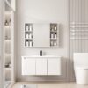Pack Ensemble Meuble de Salle de Bain Familial Suspendu aux Bords Arrondis avec Grande Armoire de Toilette Symétrique - 100 cm (Blanc)