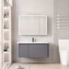 Pack Ensemble Meuble de Salle de Bain Suspendu aux Bords Arrondis avec Grande Armoire de Toilette Miroir LED à Trois Portes - 90 cm (Gris Foncé / Anthracite)