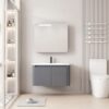 Pack Ensemble Meuble de Salle de Bain Compact Suspendu aux Bords Arrondis avec Armoire de Toilette à Bandeau LED - 70 cm (Gris Foncé / Anthracite)
