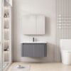 Pack Ensemble Meuble de Salle de Bain Compact Suspendu aux Bords Arrondis avec Armoire de Toilette Miroir - 60 cm (Gris Foncé / Anthracite)
