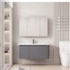 Pack Ensemble Meuble de Salle de Bain Familial Suspendu aux Bords Arrondis avec Grande Armoire de Toilette à Trois Portes - 90 cm (Gris Foncé / Anthracite)
