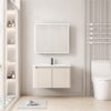 Pack Ensemble Meuble de Salle de Bain Suspendu aux Bords Arrondis avec Armoire de Toilette Miroir LED Asymétrique - 70 cm (Beige)