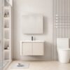 Pack Ensemble Meuble de Salle de Bain Suspendu aux Bords Arrondis avec Armoire de Toilette Miroir Double Porte - 80 cm (Beige)