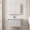 Pack Ensemble Meuble de Salle de Bain Suspendu aux Bords Arrondis avec Armoire de Toilette Miroir LED Asymétrique - 60 cm (Gris Clair)
