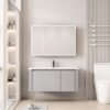 Pack Ensemble Meuble de Salle de Bain Familial Suspendu aux Bords Arrondis avec Grande Armoire de Toilette Miroir LED à Trois Portes - 100 cm (Gris Clair)