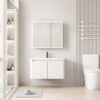 Pack Ensemble Meuble de Salle de Bain Suspendu aux Bords Arrondis avec Armoire de Toilette Miroir LED Asymétrique - 70 cm (Blanc)