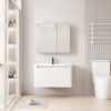 Pack Ensemble Meuble de Salle de Bain Suspendu aux Bords Arrondis avec Armoire de Toilette à Bandeau LED - 70 cm (Blanc)