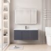 Pack Ensemble Meuble de Salle de Bain Familial Suspendu aux Bords Arrondis avec Grande Armoire de Toilette Miroir LED à Trois Portes - 100 cm (Gris Foncé)
