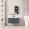Pack Ensemble Meuble de Salle de Bain Suspendu avec Armoire de Toilette Miroir LED et Étagères Ouvertes - 60 cm (Gris Foncé)
