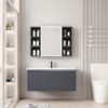Pack Ensemble Meuble de Salle de Bain Suspendu avec Grande Armoire de Toilette Miroir LED et Étagères Ouvertes - 110 cm (Gris Foncé)
