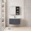 Pack Ensemble Meuble de Salle de Bain Suspendu avec Armoire de Toilette Miroir Coulissant et Étagères Ouvertes - 60 cm (Gris Foncé)
