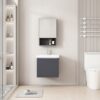 Pack Ensemble Meuble de Salle de Bain Suspendu Compact avec Armoire de Toilette Miroir et Niche Ouverte - 40 cm (Gris Foncé)