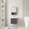 Pack Ensemble Meuble de Salle de Bain Suspendu Compact avec Armoire de Toilette Miroir et Niche Ouverte - 50 cm (Gris Foncé)