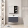 Pack Ensemble Meuble de Salle de Bain Suspendu avec Armoire de Toilette Miroir Coulissant à Bandeau LED et Étagères Ouvertes - 60 cm (Gris Foncé)