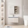 Pack Ensemble Meuble de Salle de Bain Suspendu avec Armoire de Toilette Miroir Coulissant LED et Étagères Ouvertes - 80 cm (Couleur Café au Lait / Nude)