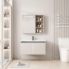 Pack Ensemble Meuble de Salle de Bain Suspendu avec Armoire de Toilette Miroir Coulissant à Bandeau LED et Étagères Ouvertes - 80 cm (Couleur Café au Lait / Nude)