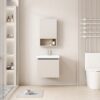 Pack Ensemble Meuble de Salle de Bain Suspendu Compact avec Armoire de Toilette Miroir et Niche Ouverte - 40 cm (Couleur Café au Lait / Nude)
